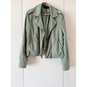 ASOS DESIGN Sage Green Faux Suede Moto Biker Jacket Size US 10 / UK 14